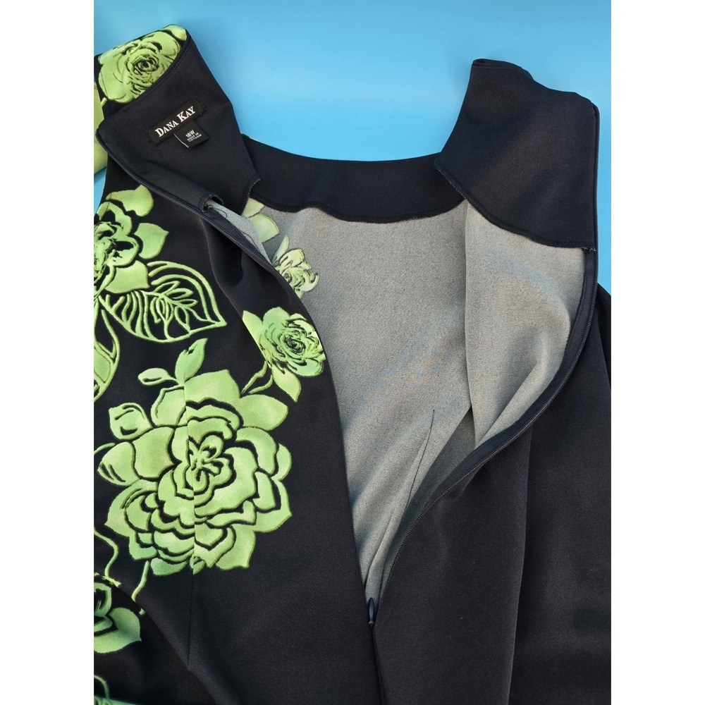 Dana Kay Dress Set 16W Lime Black Floral Zip Sheath Midi Open Crop Jacket Office - Picture 6 of 8